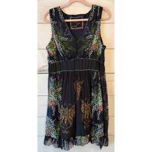 Joe Browns Sacred Spirit Butterfly Floral Boho Dress Navy Blue Gold Trim US 12
